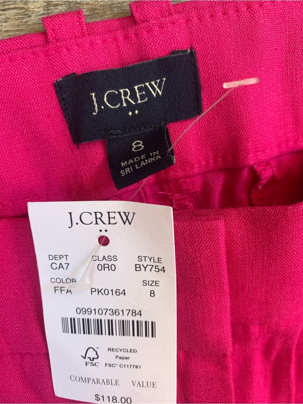 J.Crew Hot Pink Women's Trousers 52%Linen 47% Viscose 1% Elastane - Picture 2 of 3